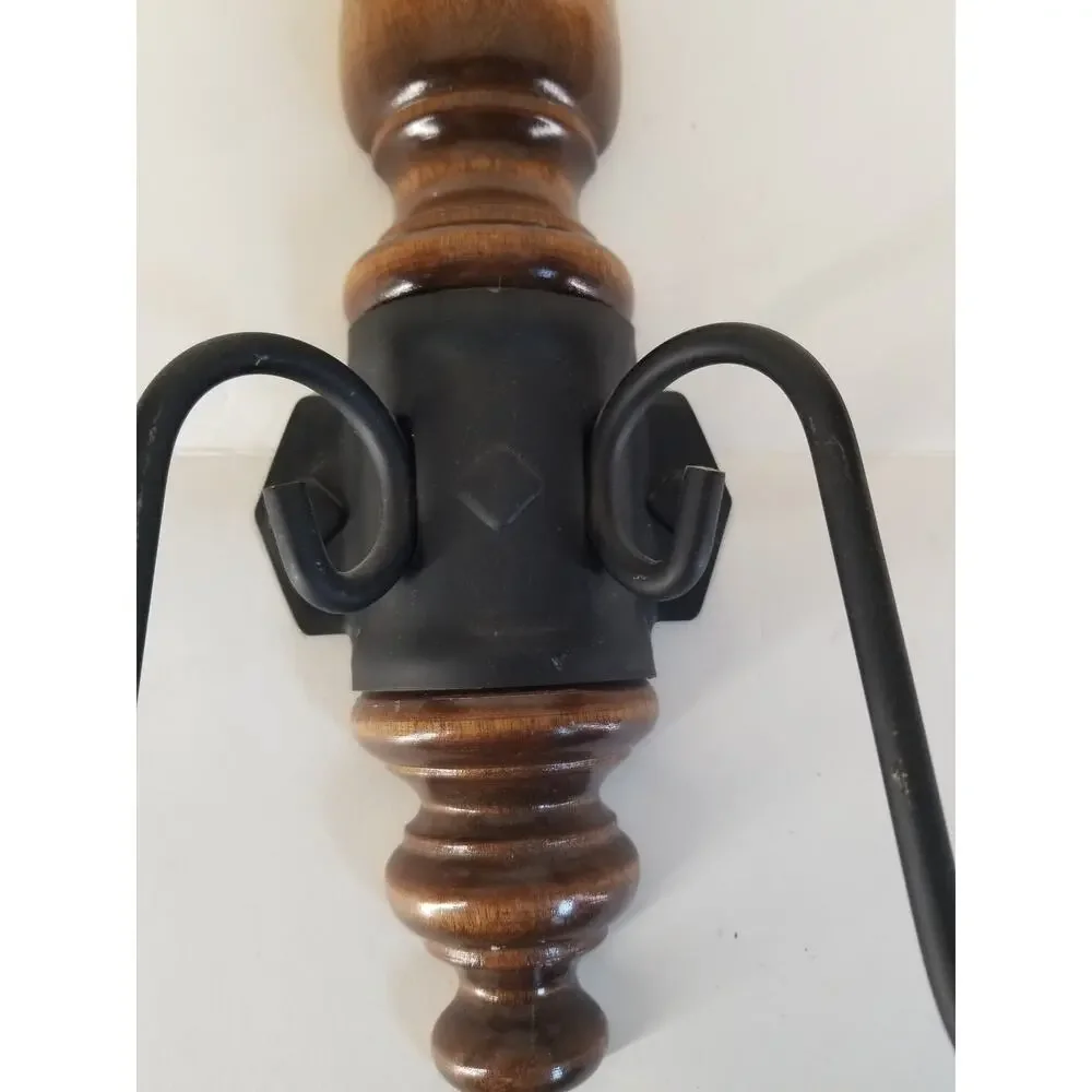 Vtg Home Interiors Wood Metal Double Candle Holder Wall Sconce